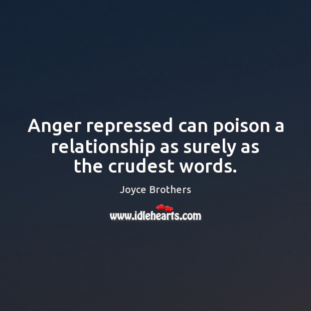 Anger repressed can poison a relationship as surely as the crudest words. Joyce Brothers Picture Quote