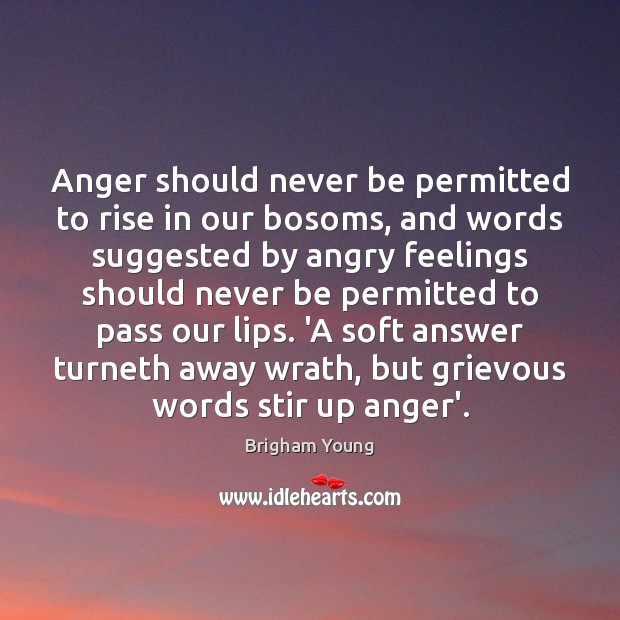 Anger should never be permitted to rise in our bosoms, and words Brigham Young Picture Quote