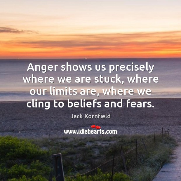 Anger shows us precisely where we are stuck, where our limits are, Jack Kornfield Picture Quote