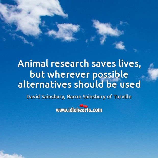 Animal research saves lives, but wherever possible alternatives should be used David Sainsbury, Baron Sainsbury of Turville Picture Quote