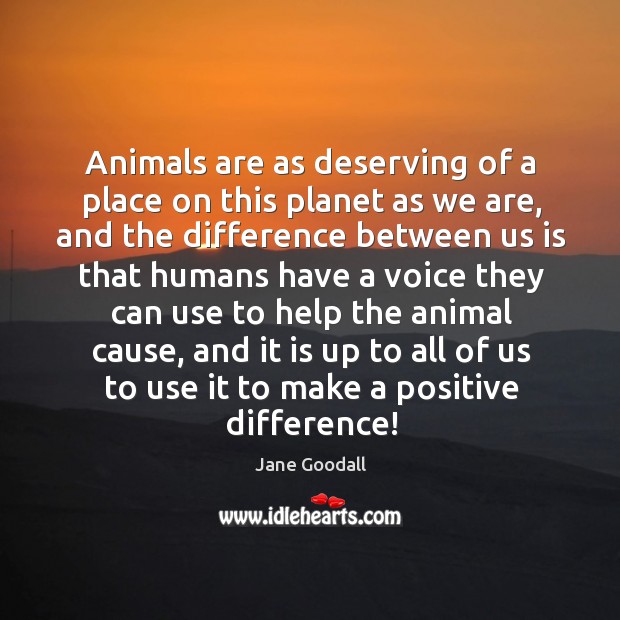 Animals are as deserving of a place on this planet as we Jane Goodall Picture Quote