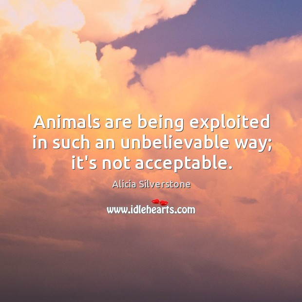 Animals are being exploited in such an unbelievable way; it’s not acceptable. Alicia Silverstone Picture Quote