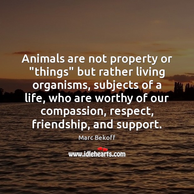 Animals are not property or “things” but rather living organisms, subjects of Marc Bekoff Picture Quote
