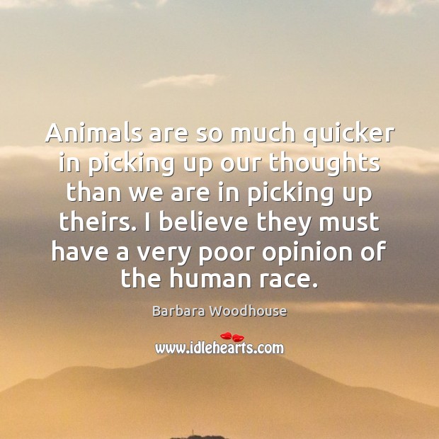 Animals are so much quicker in picking up our thoughts than we Barbara Woodhouse Picture Quote