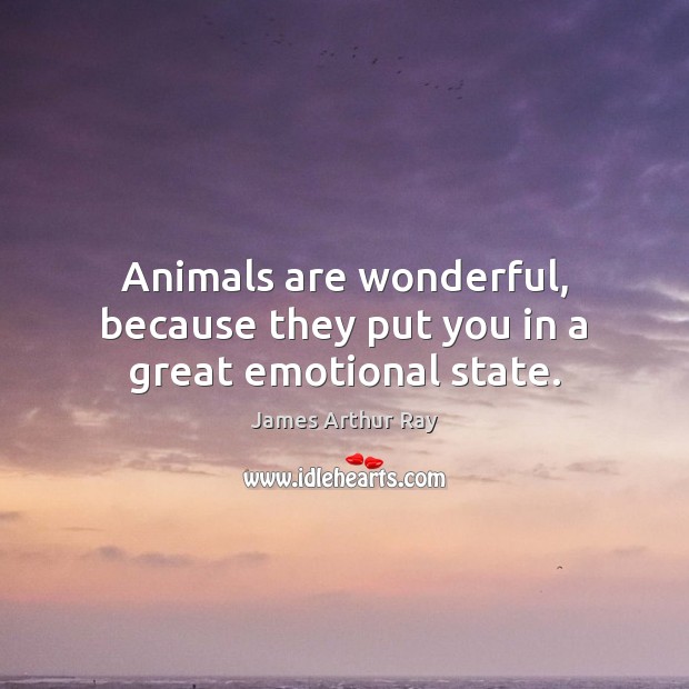 Animals are wonderful, because they put you in a great emotional state. James Arthur Ray Picture Quote