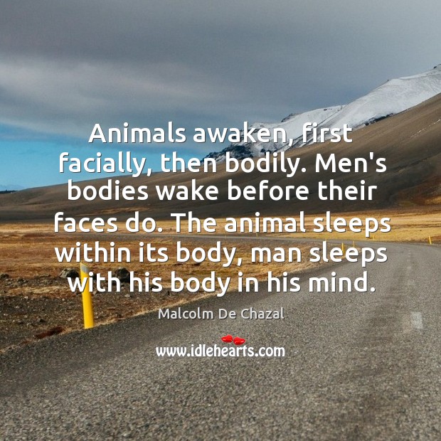 Animals awaken, first facially, then bodily. Men’s bodies wake before their faces Malcolm De Chazal Picture Quote