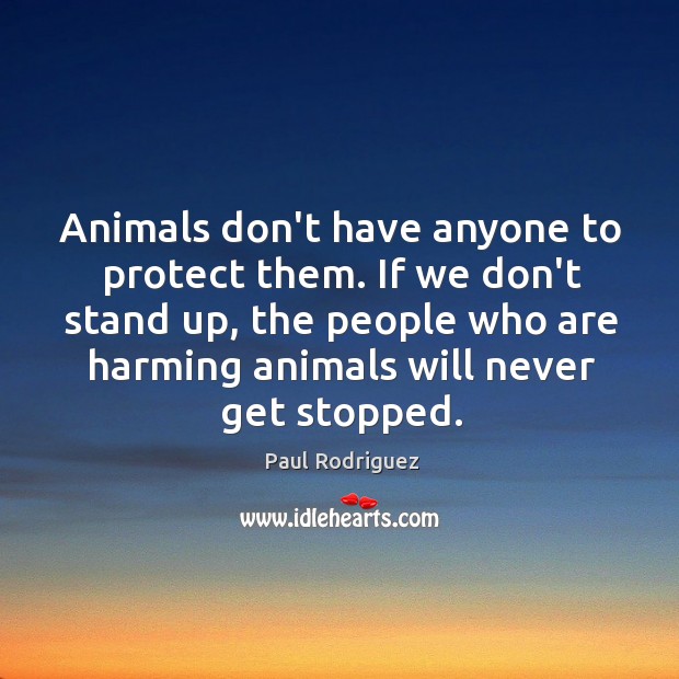 Animals don’t have anyone to protect them. If we don’t stand up, Paul Rodriguez Picture Quote
