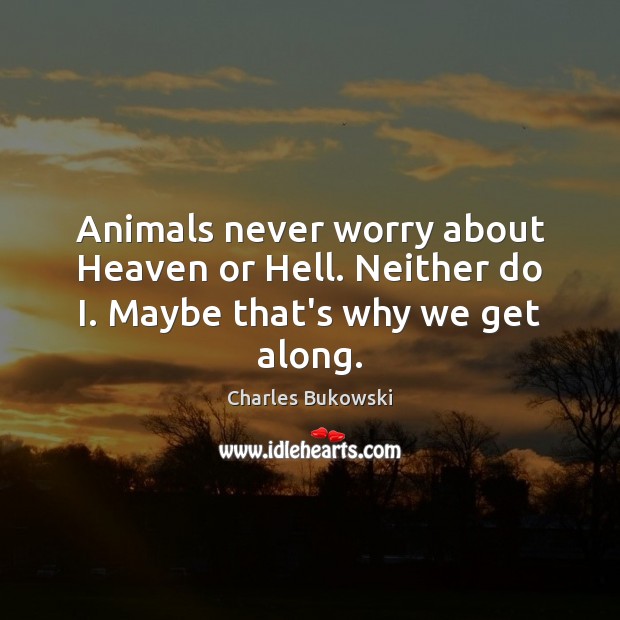 Animals never worry about Heaven or Hell. Neither do I. Maybe that’s why we get along. Image