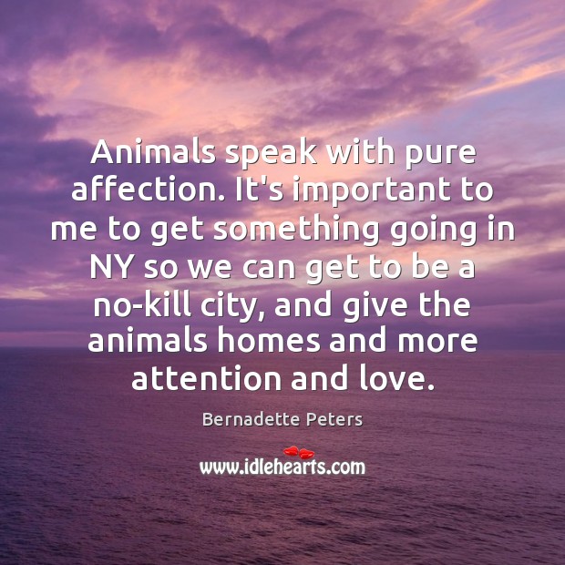 Animals speak with pure affection. It’s important to me to get something Bernadette Peters Picture Quote