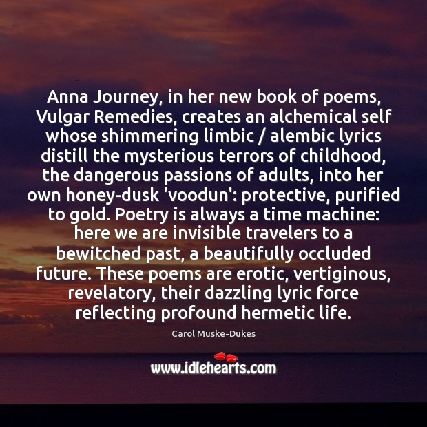Anna Journey, in her new book of poems, Vulgar Remedies, creates an Poetry Quotes Image