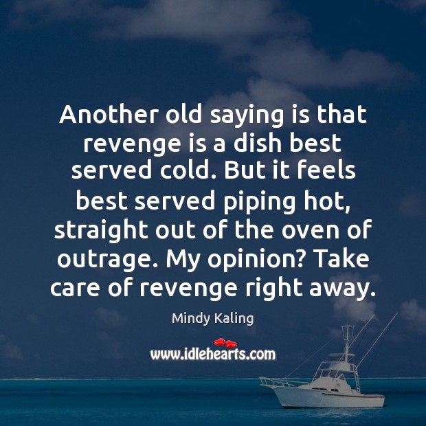 Another old saying is that revenge is a dish best served cold. Mindy Kaling Picture Quote