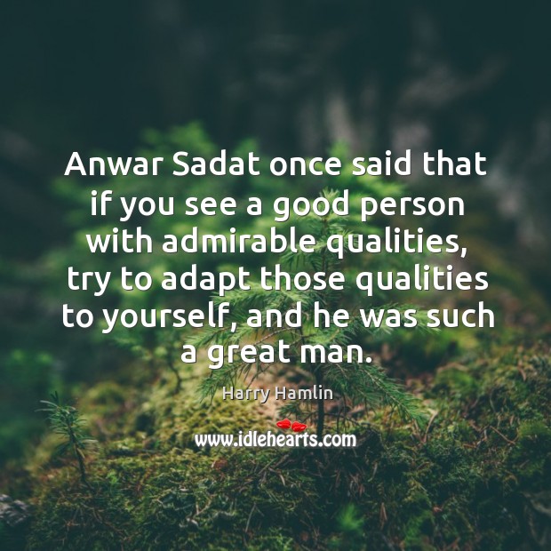 Anwar Sadat once said that if you see a good person with Harry Hamlin Picture Quote