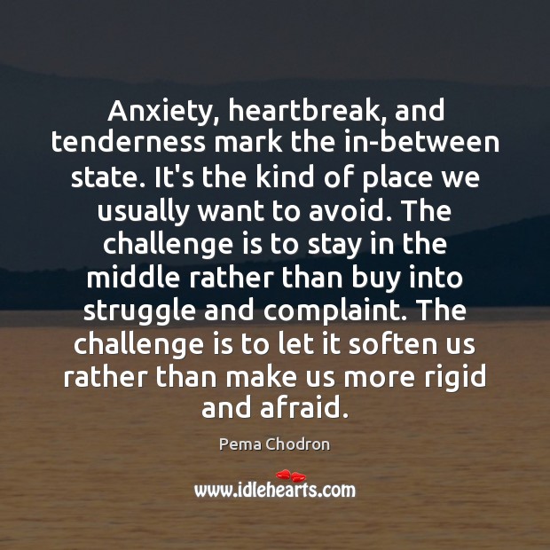 Anxiety, heartbreak, and tenderness mark the in-between state. It’s the kind of Pema Chodron Picture Quote