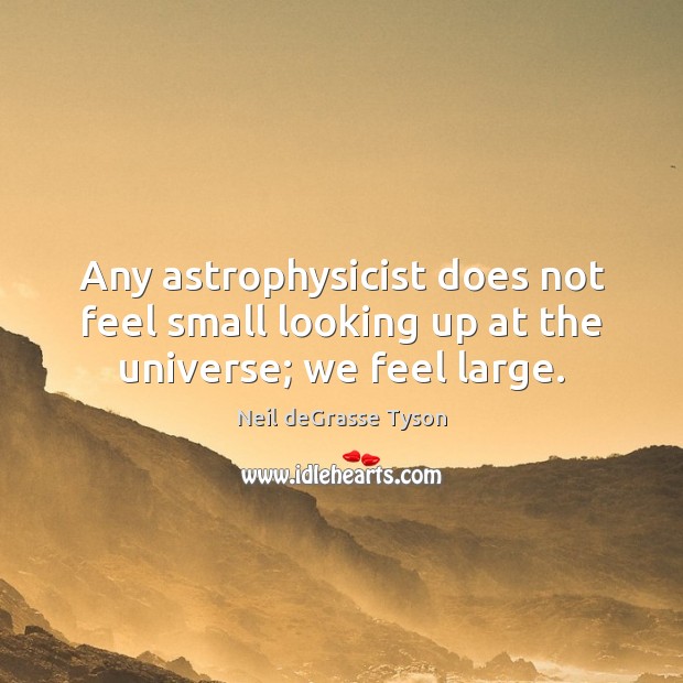 Any astrophysicist does not feel small looking up at the universe; we feel large. Neil deGrasse Tyson Picture Quote