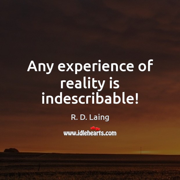 Any experience of reality is indescribable! R. D. Laing Picture Quote