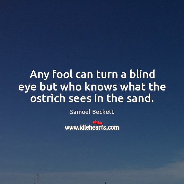 Any fool can turn a blind eye but who knows what the ostrich sees in the sand. Samuel Beckett Picture Quote