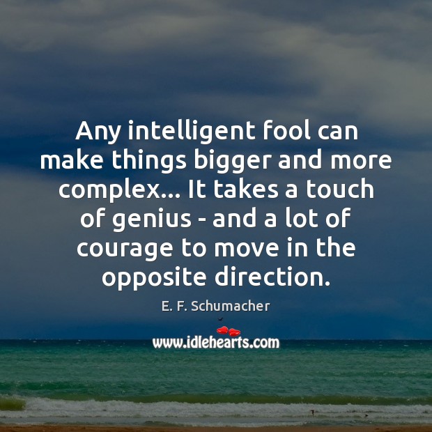 Any intelligent fool can make things bigger and more complex… It takes E. F. Schumacher Picture Quote