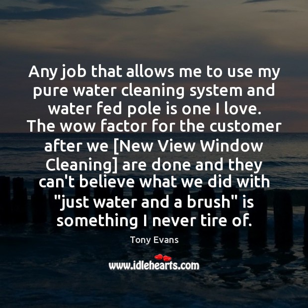 Any job that allows me to use my pure water cleaning system Tony Evans Picture Quote