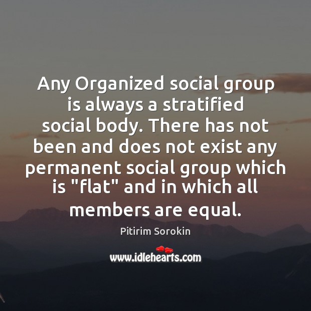 Any Organized social group is always a stratified social body. There has Pitirim Sorokin Picture Quote