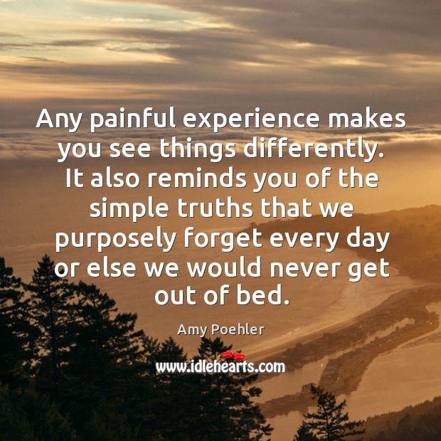 Any painful experience makes you see things differently. It also reminds you Amy Poehler Picture Quote