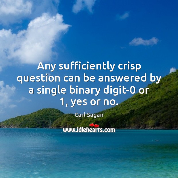 Any sufficiently crisp question can be answered by a single binary digit-0 Carl Sagan Picture Quote