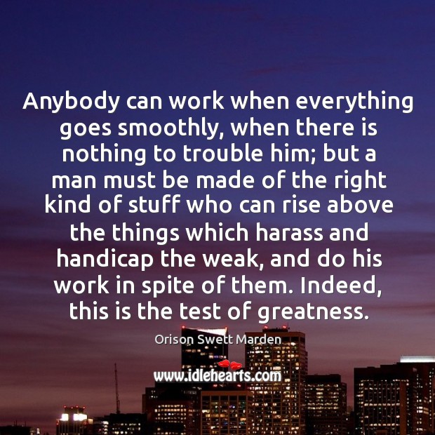 Anybody can work when everything goes smoothly, when there is nothing to Orison Swett Marden Picture Quote