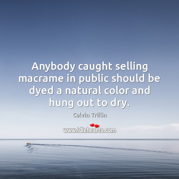 Anybody caught selling macrame in public should be dyed a natural color Calvin Trillin Picture Quote