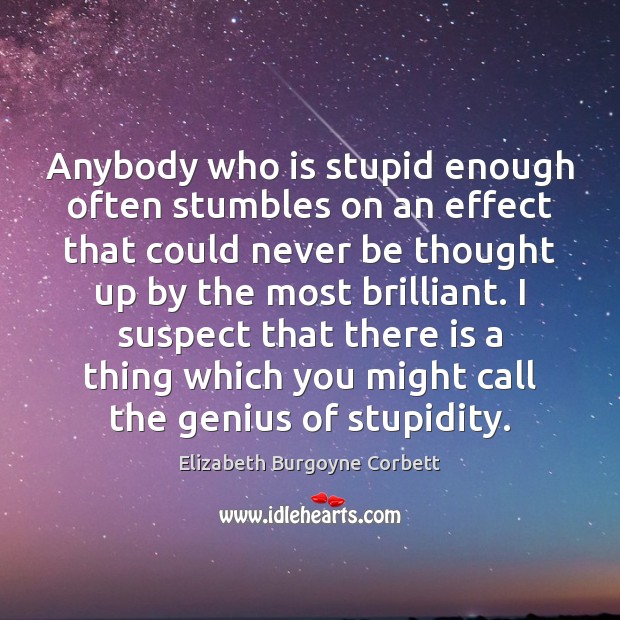 Anybody who is stupid enough often stumbles on an effect that could Elizabeth Burgoyne Corbett Picture Quote