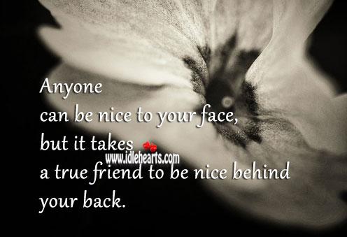 It takes a true friend to be nice behind your back. Friendship Quotes Image