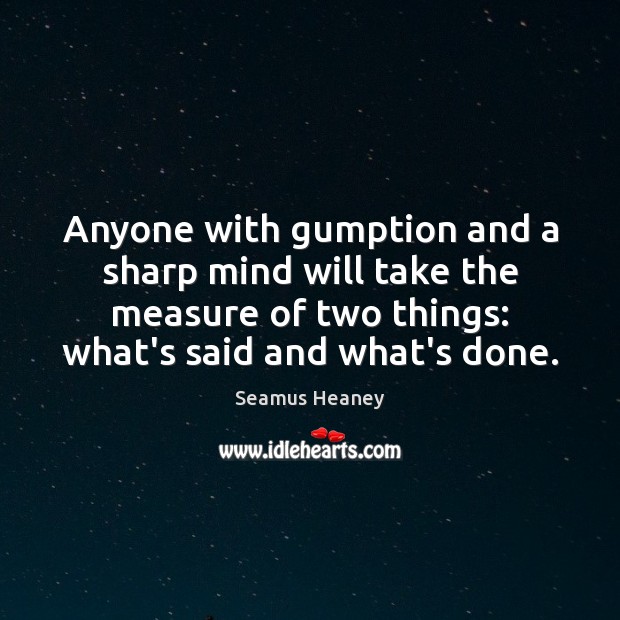 Anyone with gumption and a sharp mind will take the measure of Seamus Heaney Picture Quote