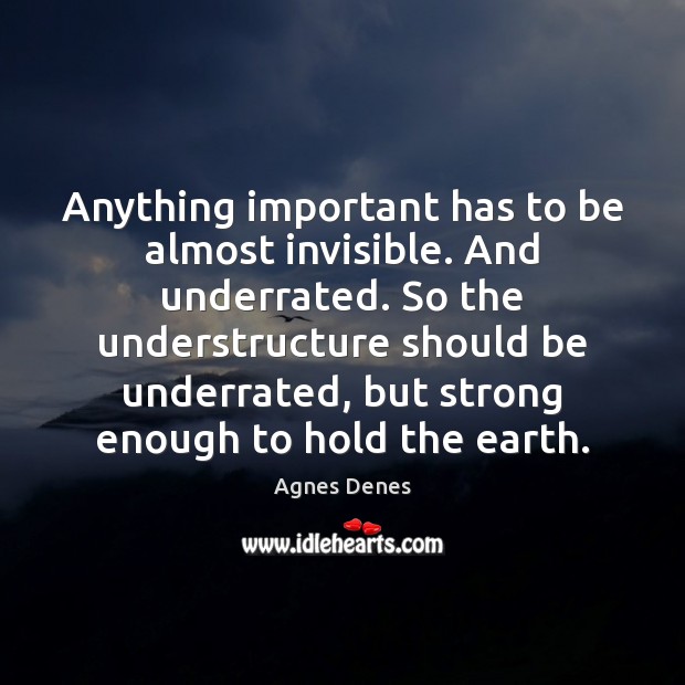 Anything important has to be almost invisible. And underrated. So the understructure Agnes Denes Picture Quote
