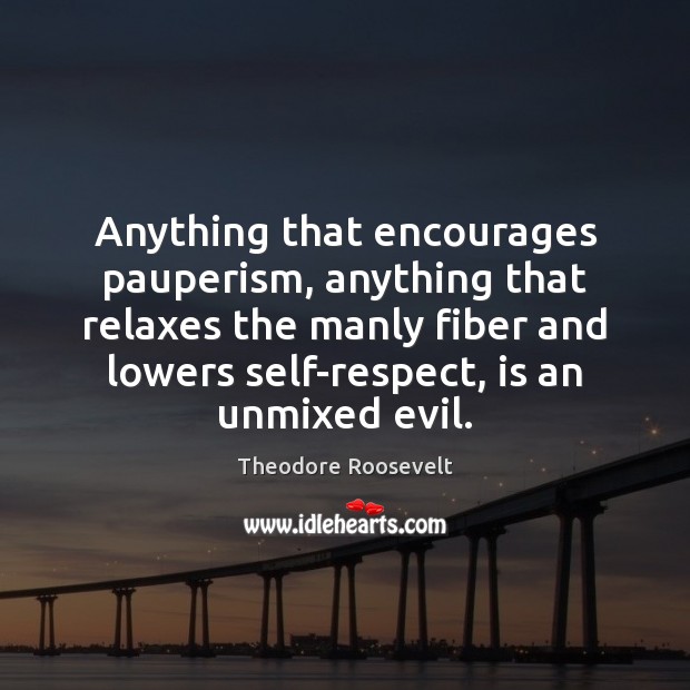 Anything that encourages pauperism, anything that relaxes the manly fiber and lowers Theodore Roosevelt Picture Quote