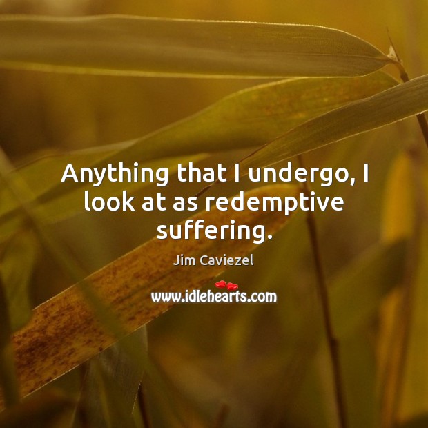 Anything that I undergo, I look at as redemptive suffering. Jim Caviezel Picture Quote