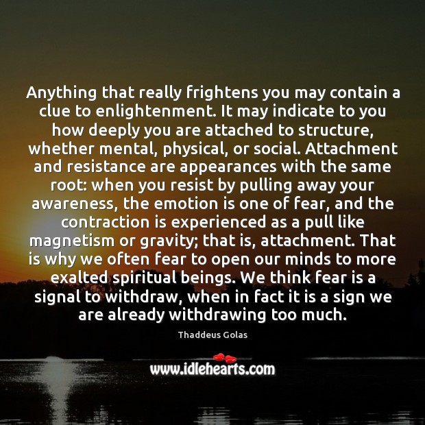 Anything that really frightens you may contain a clue to enlightenment. It Thaddeus Golas Picture Quote
