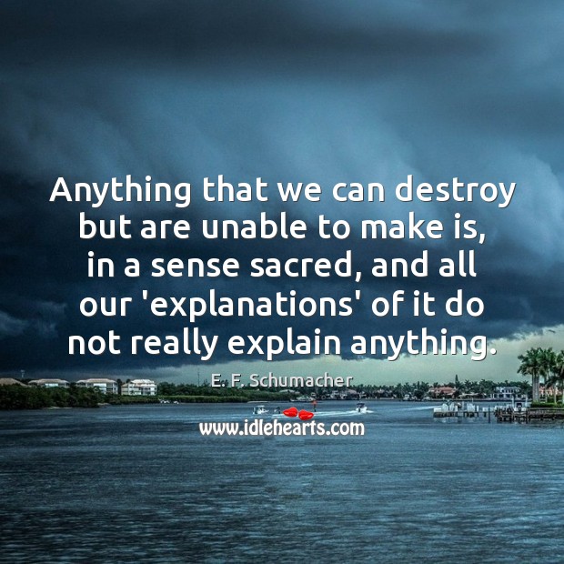Anything that we can destroy but are unable to make is, in E. F. Schumacher Picture Quote