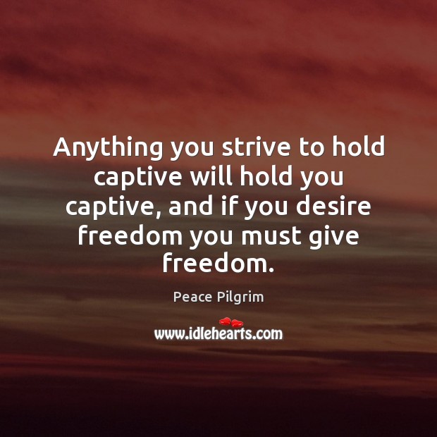 Anything you strive to hold captive will hold you captive, and if Peace Pilgrim Picture Quote