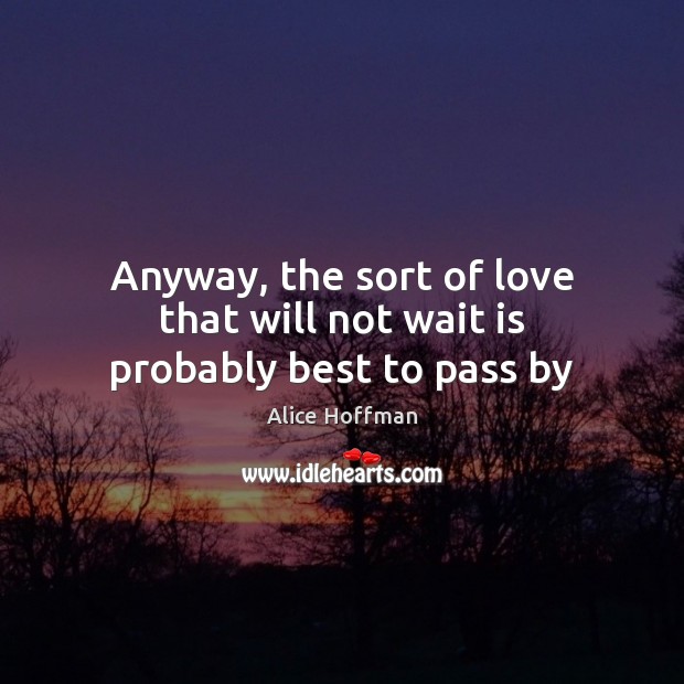 Anyway, the sort of love that will not wait is probably best to pass by Alice Hoffman Picture Quote