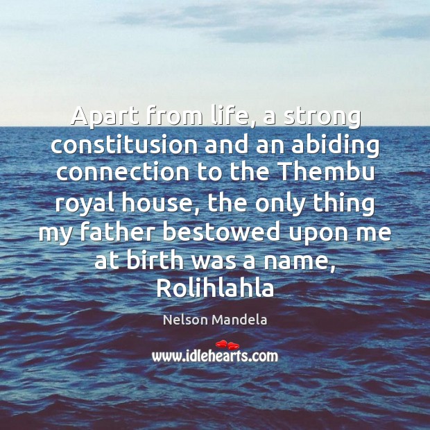 Apart from life, a strong constitusion and an abiding connection to the Nelson Mandela Picture Quote
