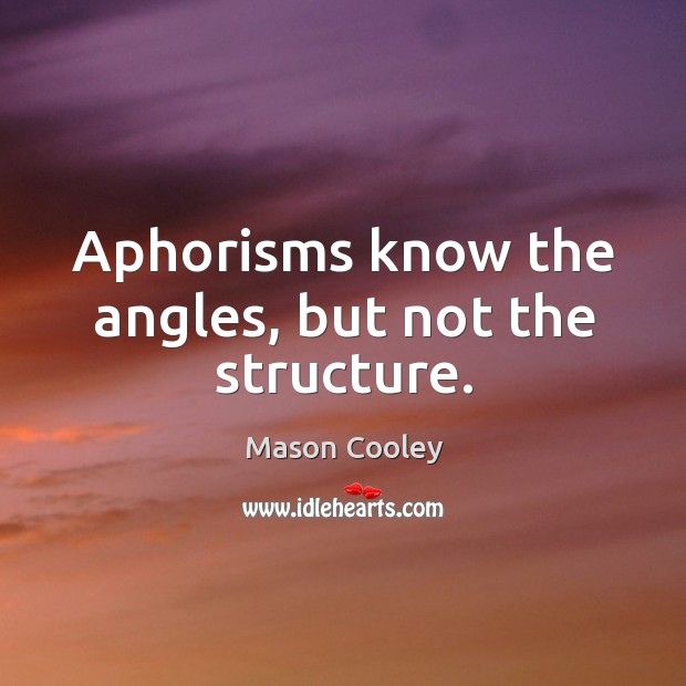 Aphorisms know the angles, but not the structure. Mason Cooley Picture Quote