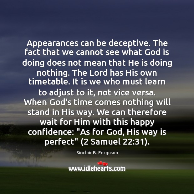 Appearances can be deceptive. The fact that we cannot see what God Sinclair B. Ferguson Picture Quote