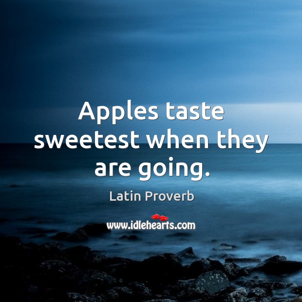 Apples taste sweetest when they are going. Latin Proverbs Image