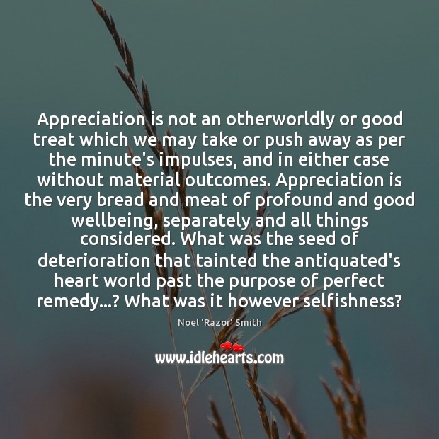 Appreciation is not an otherworldly or good treat which we may take Noel ‘Razor’ Smith Picture Quote