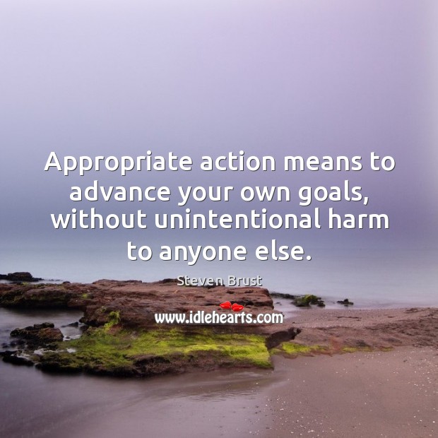 Appropriate action means to advance your own goals, without unintentional harm to Steven Brust Picture Quote