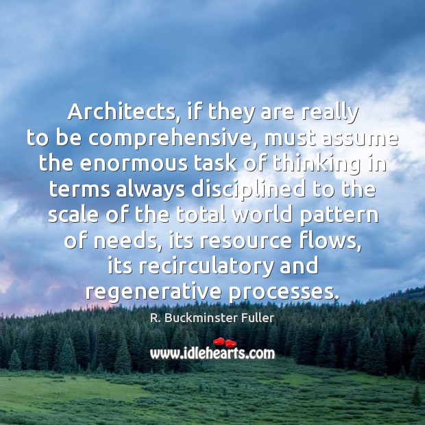 Architects, if they are really to be comprehensive, must assume the enormous R. Buckminster Fuller Picture Quote