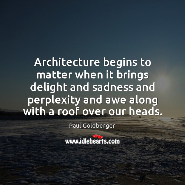 Architecture begins to matter when it brings delight and sadness and perplexity Paul Goldberger Picture Quote
