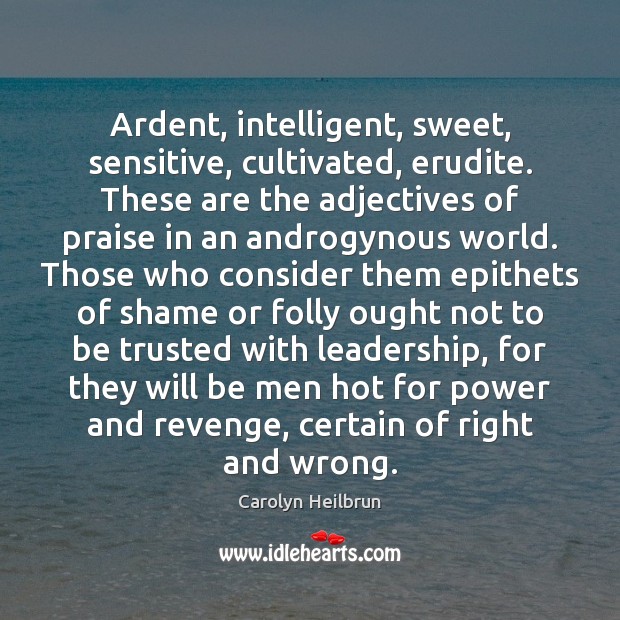 Ardent, intelligent, sweet, sensitive, cultivated, erudite. These are the adjectives of praise Carolyn Heilbrun Picture Quote