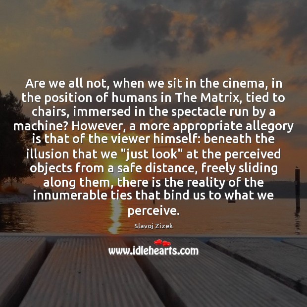 Are we all not, when we sit in the cinema, in the Slavoj Zizek Picture Quote