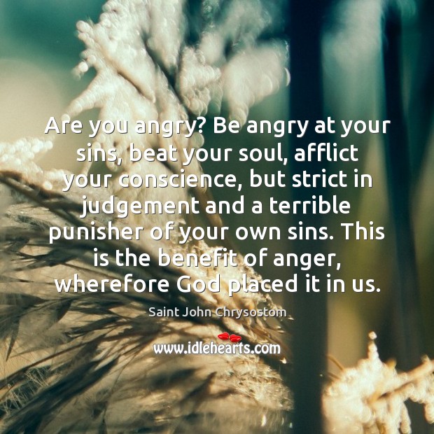 Are you angry? Be angry at your sins, beat your soul, afflict Saint John Chrysostom Picture Quote