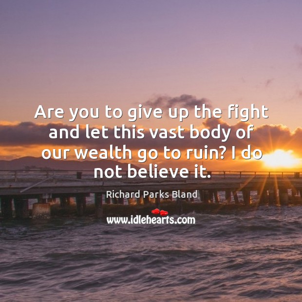 Are you to give up the fight and let this vast body of our wealth go to ruin? I do not believe it. Richard Parks Bland Picture Quote