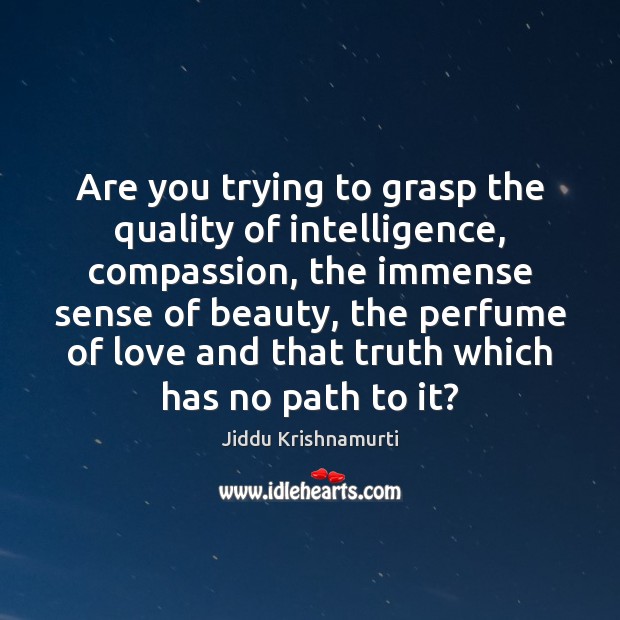 Are you trying to grasp the quality of intelligence, compassion, the immense Jiddu Krishnamurti Picture Quote